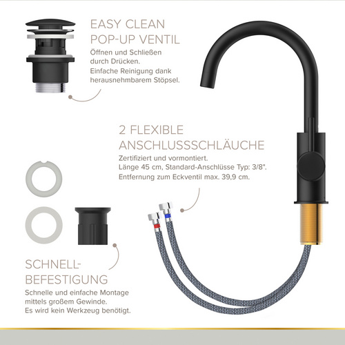 Thumbnail - LENZ Waschtischarmatur »MOANA«, 3/8", Messing, schwarz-matt