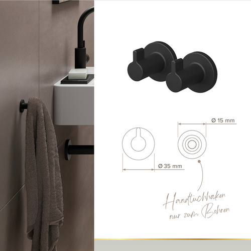 Thumbnail - LENZ Handtuch-Haken »NERO«, Schwarz-matt, Montageart: Bohren