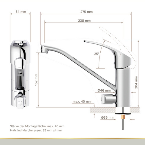 Thumbnail - Küchenarmatur »KELA«, 3/8", Messing, chromfarben - silberfarben