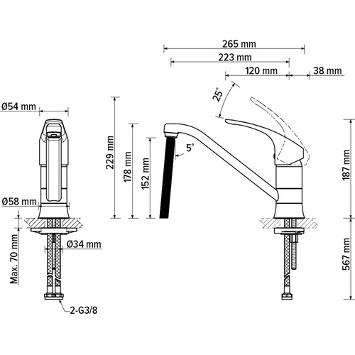 Thumbnail - Küchenarmatur »KELA«, Messing, nickel-mattfarben - silberfarben