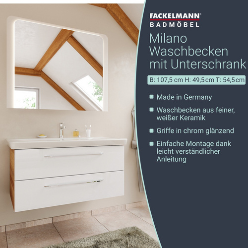Thumbnail - FACKELMANN Waschplatz-Set »MILANO«, 108cm Asteiche/Weiß - braun