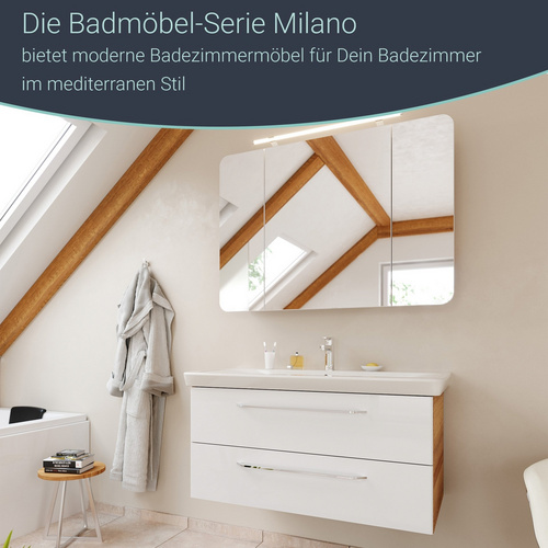 Thumbnail - FACKELMANN Waschplatz-Set »MILANO«, 108cm Asteiche/Weiß - braun