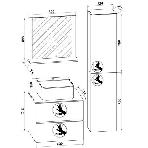 Thumbnail - VCM Waschplatz-Set »Lendas«,  4-tlg., 60 cm, weiß - weiss