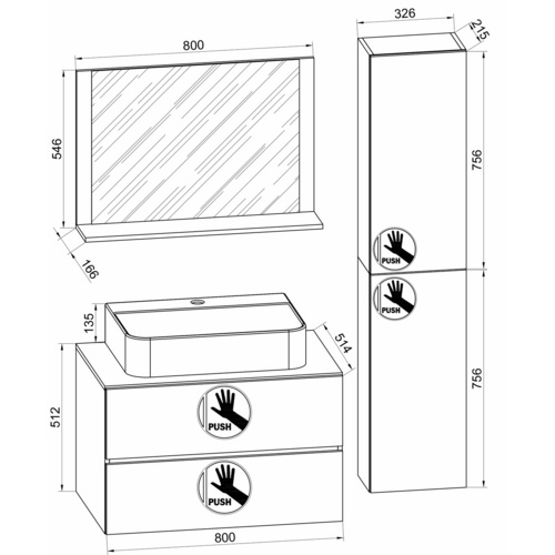 Thumbnail - VCM Waschplatz-Set »Lendas«, 4-tlg., 80 cm, anthrazit - grau