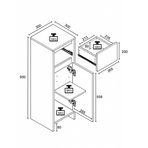 Thumbnail - VCM Midischrank »Malira«, BxHxT: 30 x 95 x 30 cm - weiss