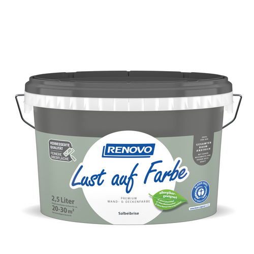 RENOVO Innenfarbe »Lust auf Farbe«, Salbeibrise, 2,5 L - gruen