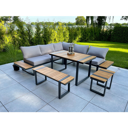 Thumbnail - GARDEN PLEASURE Gartenmöbel »Belmira«, 6 Sitzplätze, Aluminium/Polyester/Kunststoff, inkl. Auflagen - grau