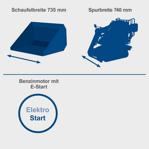 Thumbnail - SCHEPPACH Kompaktlader, 8,5 PS, 200kg Ladekapazität, E-Start, 740mm Spurbreite, ohne Schaufel - blau