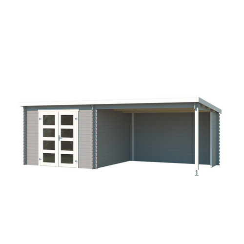 LASITA MAJA Blockbohlenhaus »Novia«, BxHxT: 620 x 211 x 308,9 cm (Außenmaß inkl. Dachüberstand), grau |  Holz