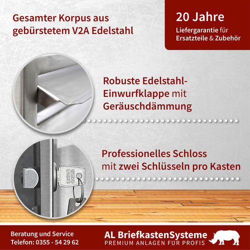 Thumbnail - AL BRIEFKASTENSYSTEME Briefkasten, Parteien: 1, BxHxT: 38,5 x 46 x 11,6 cm - silberfarben