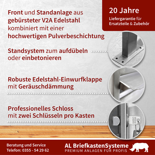 Thumbnail - AL BRIEFKASTENSYSTEME Briefkasten, Parteien: 24, Freistehend, BxHxT: 237,8 x 170 x 11,6 cm - silberfarben