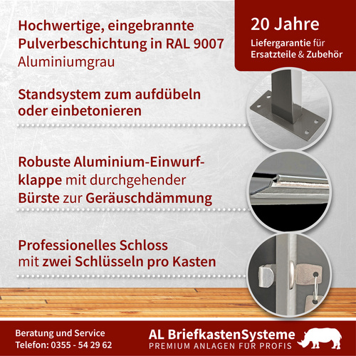 Thumbnail - AL BRIEFKASTENSYSTEME Briefkasten, Parteien: 5, Freistehend, BxHxT: 153,14 x 170,0 x 11,6 cm - grau