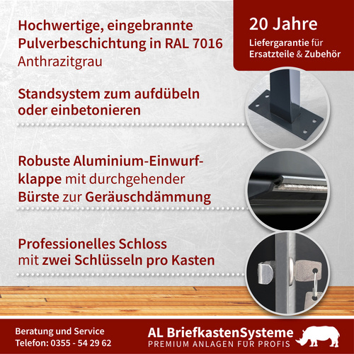 Thumbnail - AL BRIEFKASTENSYSTEME Briefkasten, Parteien: 5, BxHxT: 46,5 x 170 x 27,5 cm - grau