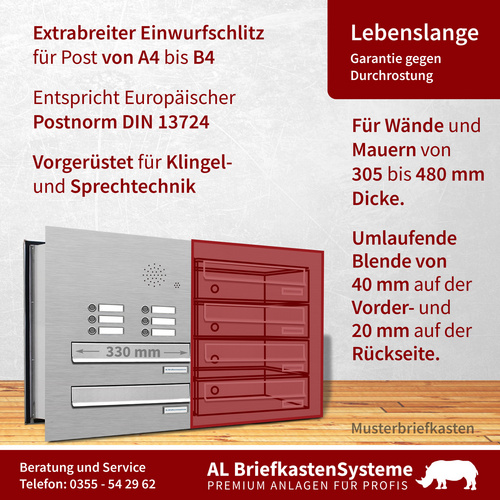 Thumbnail - AL BRIEFKASTENSYSTEME Briefkasten, Parteien: 4, BxHxT: 38,5 x 69 x 48 cm - silberfarben