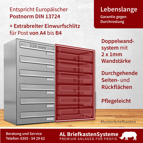 Thumbnail - AL BRIEFKASTENSYSTEME Briefkasten, Parteien: 10, Zaundurchwurf, BxHxT: 153,185 x 115,0 x 27,5 cm - silberfarben