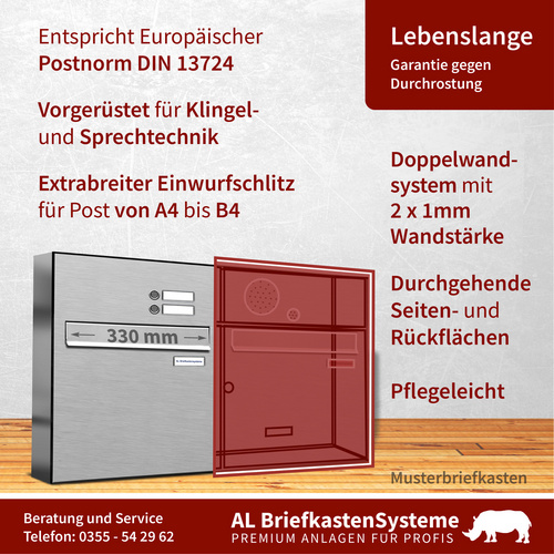 Thumbnail - AL BRIEFKASTENSYSTEME Briefkasten, Parteien: 1, Zaundurchwurf, BxHxT: 53,2 x 34,5 x 11,6 cm - silberfarben