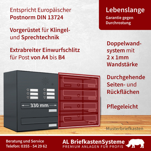 Thumbnail - AL BRIEFKASTENSYSTEME Briefkasten, Parteien: 2, BxHxT: 38,5 x 34,5 x 27,5 cm - grau