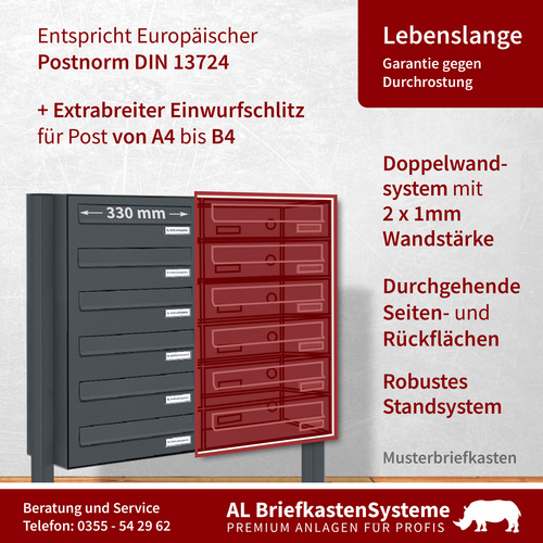 Thumbnail - AL BRIEFKASTENSYSTEME Briefkasten, Parteien: 10, BxHxT: 84,8 x 150 x 27,5 cm - grau