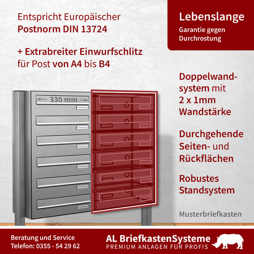 Thumbnail - AL BRIEFKASTENSYSTEME Briefkasten, Parteien: 8, Zaundurchwurf, BxHxT: 153,324 x 150,0 x 27,5 cm - silberfarben