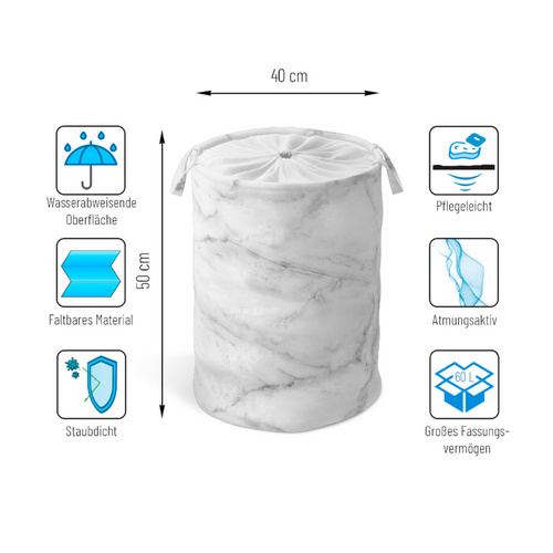 Thumbnail - Sanilo Wäschekorb »Marmor«, 60L, Grau, Rund