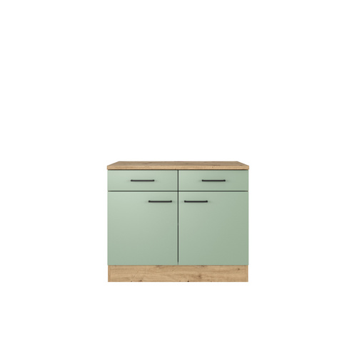 Thumbnail - Flex-Well Küchenunterschrank »Cara«, BxHxT: 100 x 85 x 60 cm, Dekor: Schilfgrün matt / Artisan Eiche - gruen