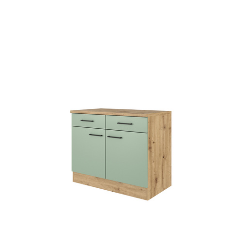 Flex-Well Küchenunterschrank »Cara«, BxHxT: 100 x 85 x 60 cm, Dekor: Schilfgrün matt / Artisan Eiche - gruen