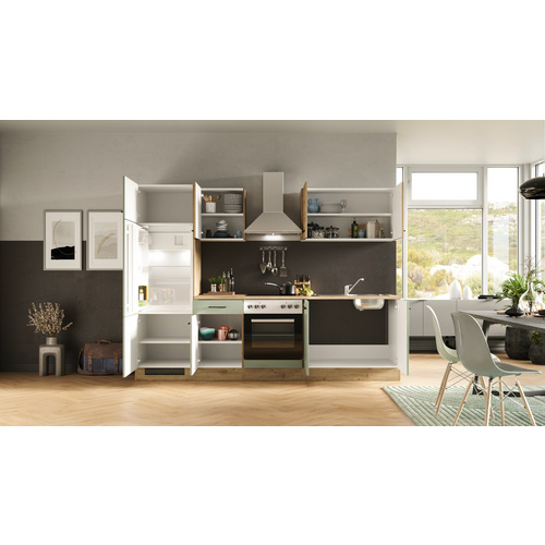 Thumbnail - Flex-Well Küchenzeile »Cara«, mit E-Geräten, Gesamtbreite: 270 cm, Dekor: Schilfgrün matt / Artisan Eiche - gruen