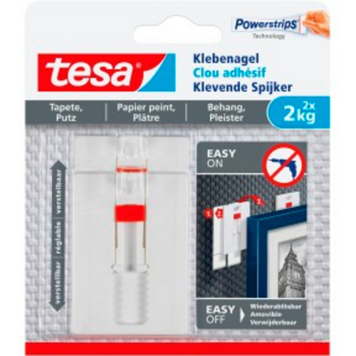 Tesa Weiß - Verstellbarer Klebenagel Für Tapeten Und Putz 2 Kg - Höhenverstellbarer, Selbstklebender Wandnagel - Bis Zu 2 Kg Halteleistung Pro Nagel - 2-Er Pack - Image 6