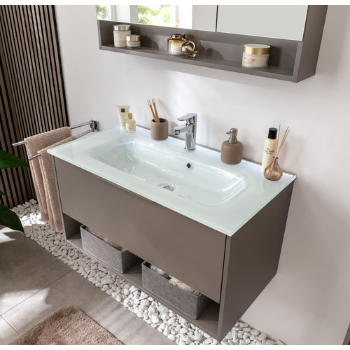 Thumbnail - FACKELMANN Badmöbel-Set »B.Paris«, 905 mm, mit Spiegelschrank, Cubanit Grau, mit Glaswaschbecken