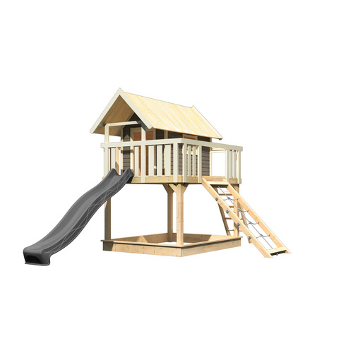 Akubi Stelzenhaus Fidel mit Satteldach inkl. Wellenrutsche anthrazit und Netzrampe terragrau - Image 2