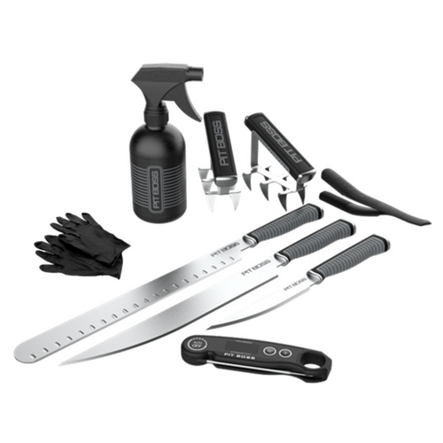 BBQ Küchen Set, Grillzubehör, 3 Schneidemesser, 2 Fleischklauen, schwarz/silberfarben