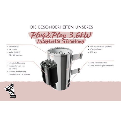 Karibu Saunaofen 3,6 kW Plug & Play finnisch mit integrierter Steuerung - Image 2