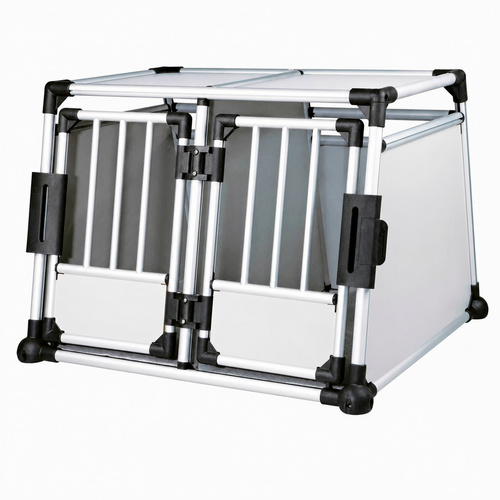 TRIXIE Transportbox, 95 x 69 x 88 cm, Doppelbox, hellgrau/silber