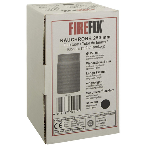 FIREFIX® Rauchrohr, ØxL: 15 x 25 cm, Stärke: 2 mm, Stahl - schwarz