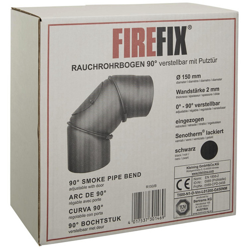 FIREFIX® Rohrbogen, ØxL: 15 x 30 cm, Stärke: 2 mm, Stahl - schwarz