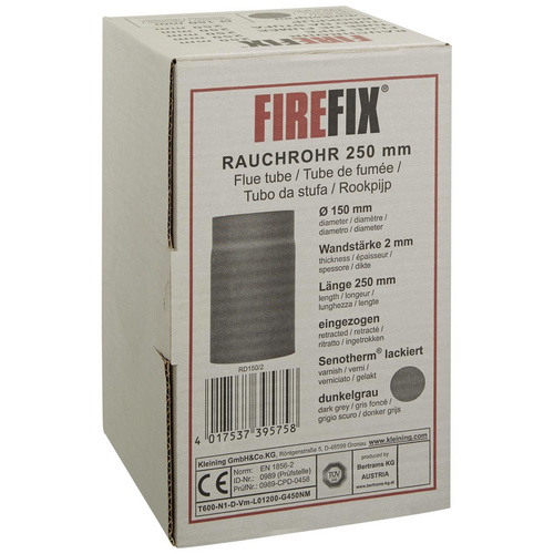 FIREFIX® Rauchrohr, ØxL: 15 x 25 cm, Stärke: 2 mm, Stahl - grau (Rabatt: 13 %)