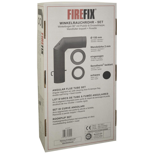 FIREFIX® Winkelrauchrohr, ØxL: 15 x 45 cm, Stärke: 2 mm, Stahl - schwarz