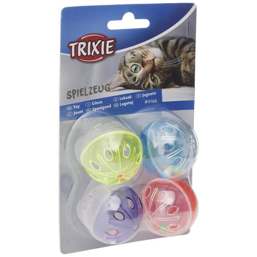 TRIXIE Katzenspielzeug, Rasselball, blau/rot/violett/gelb - bunt