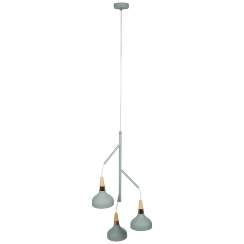Neordic Pendelleuchte Juna, softgrün, kupfer, Holzoptik, E14, 3-flammig