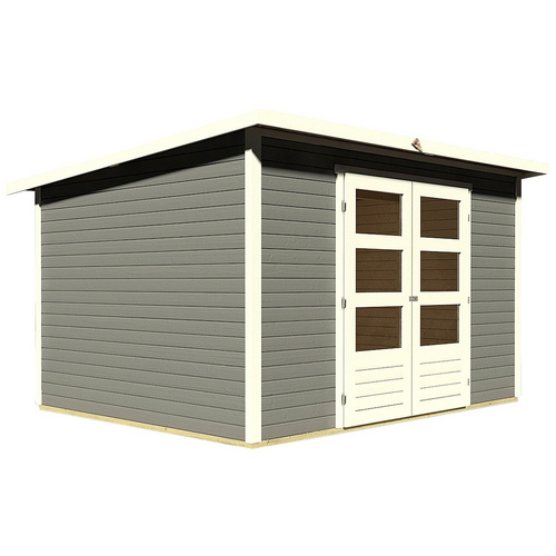 KARIBU Ferienhaus »Stockach 5«, Holz, BxHxT: 305 x 197 x 246 cm (Außenmaße inkl. Dachüberstand) - grau |  Fichte  |  7,28 m²