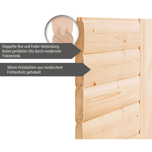 Thumbnail - KARIBU Saunahaus »Walk«, BxTxH: 508 x 276 x 210 cm, 9 kW Bio-Kombi-Ofen mit ext. Steuerung - beige