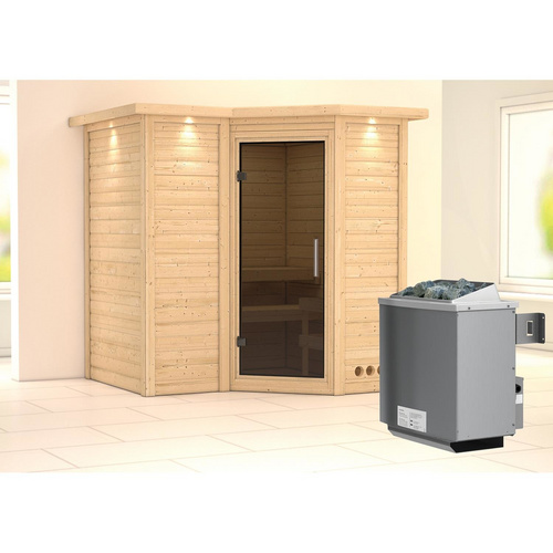 Thumbnail - KARIBU Sauna »Riga 1«, inkl. 9 kW Saunaofen mit integrierter Steuerung, für 3 Personen - beige
