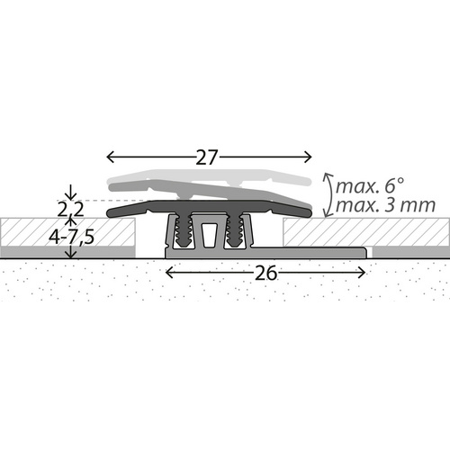 Thumbnail - CARL PRINZ Übergangsprofil »PROFI-DESIGN«, BxH: 27 x 6 mm, verdeckte Befestigung - silberfarben