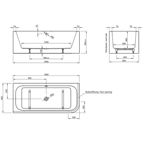 OTTOFOND Badewanne »Spirit«, BxHxL: 80 x 46,5 x 180 cm, oval - weiss