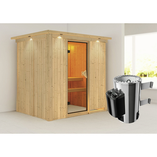 Thumbnail - KARIBU Sauna »Kircholm«, inkl. 3.6 kW Saunaofen mit integrierter Steuerung, für 3 Personen - beige