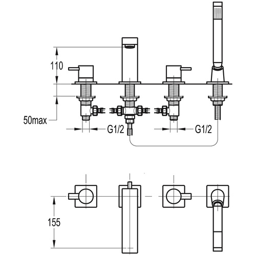 OTTOFOND Wannenrandarmatur »Quatro«, Messing, glänzend, ½