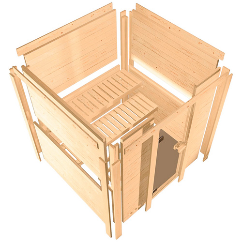 Thumbnail - KARIBU Sauna »Riga 1«, inkl. 9 kW Bio-Kombi-Saunaofen mit externer Steuerung, für 3 Personen - beige