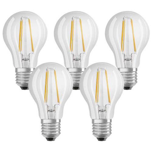Osram LED Leuchtmittel Base Classic A 60 E 27 - 7 W, Filament, klar, 5er Pack