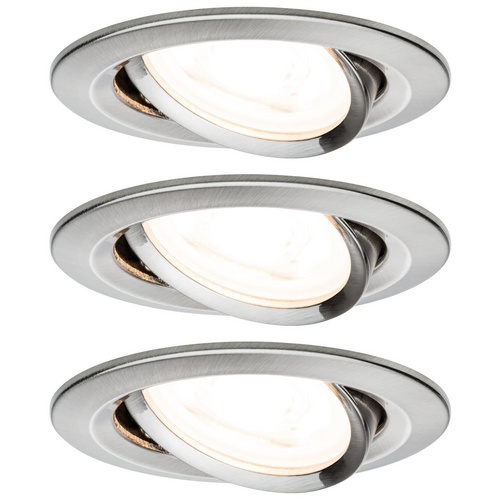 Paulmann LED Einbauleuchte Nova eisen gebürstet, rund, schwenkbar, 3 stepdimmbar, 3er Set, GU 10