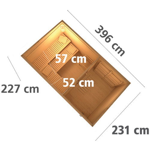 Thumbnail - KARIBU Saunahaus »Schwanenburg 3«, BxTxH: 393 x 231 x 239 cm, ohne Ofen - beige